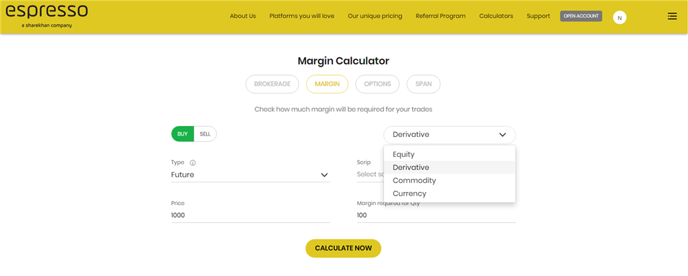 Margin Calculator page Image
